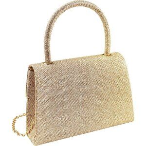 🆕 Women's Champagne Evening Clutch Purse Envelope Handbag Detachable Chain